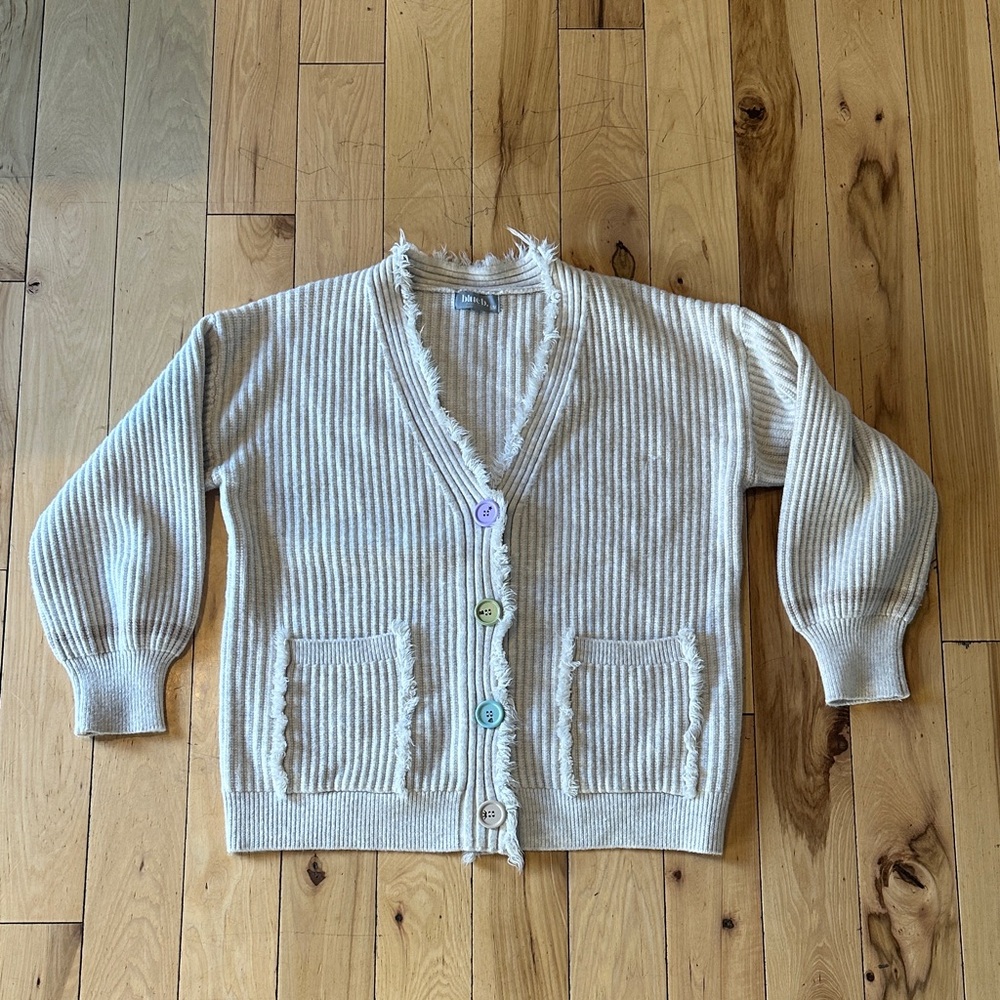 Pinkblush Frayed Cardigan with Colorful Buttons
